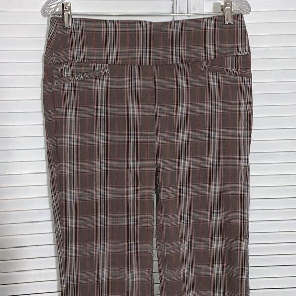 APT. 9 Tan Plaid Stretchy Pull On Boot Cut Pants Size Small - Picture 2 of 12